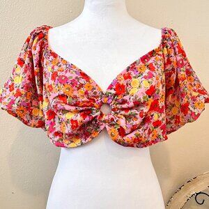 NWT Floral Crop Plus Size Puffy Sleeves Cottage Festival Summer XXL